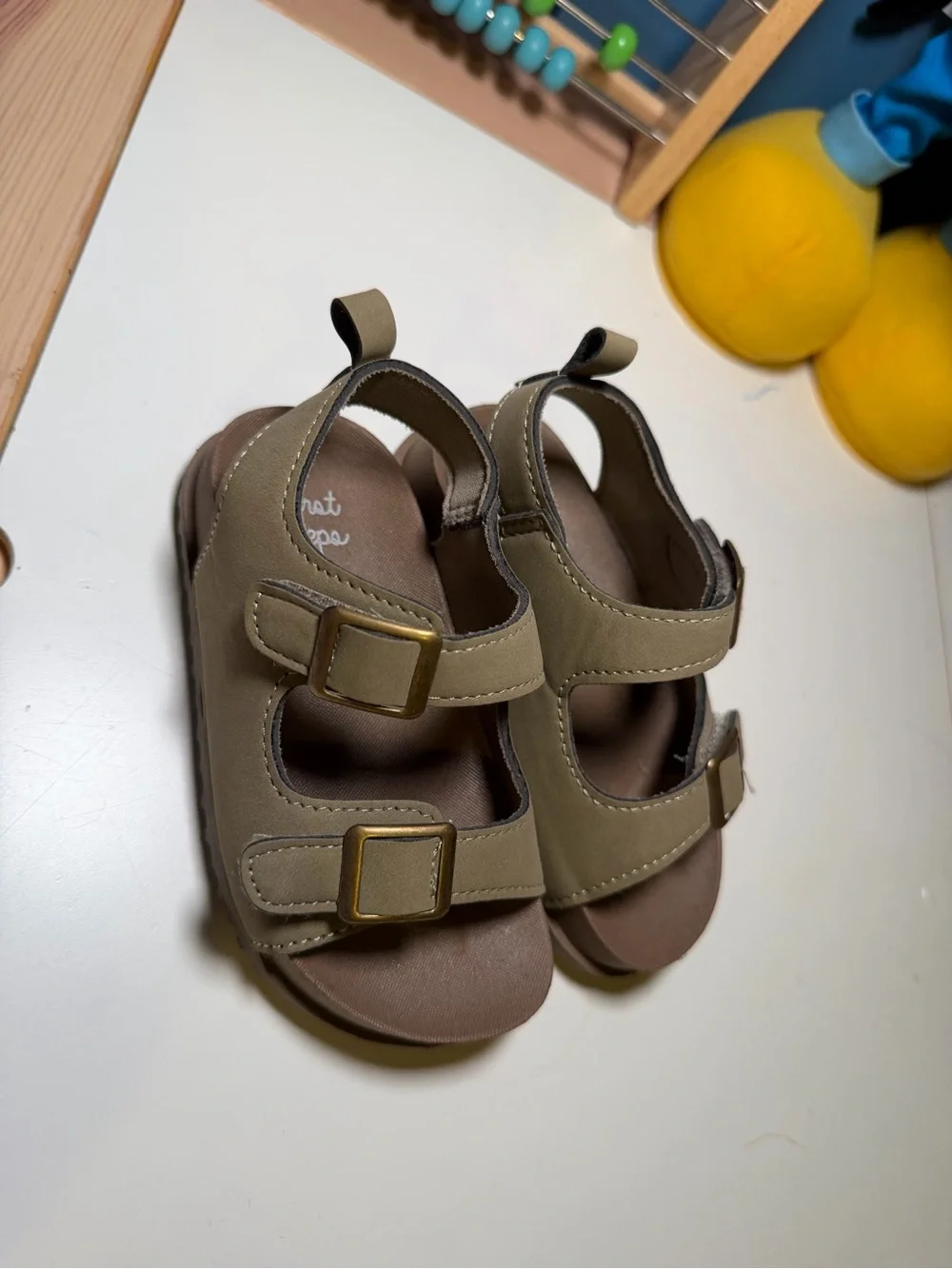 Kids Olive Green Double-Buckle Sandals with Padded Footbed
